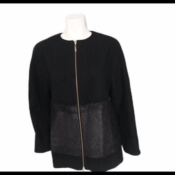 ICB Black Wool Metallic Jacket Zip Up Coat Size 2 - Picture 1 of 8